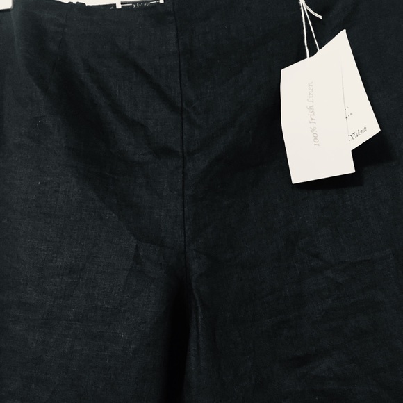 New Black Cropped Irish Linen Ankle Pants 14 L XL - Picture 4 of 5